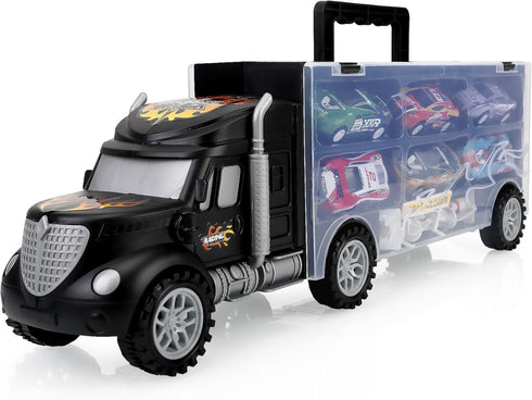 JODUDLR 3-4 Set 12 3-7 Toddler Toys for Year Old Boys,Large Transport Cars Carrier Truck Toys with Die cast Vehicles