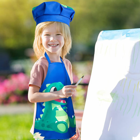 2 Sets Year(3-5 R HORSE Pcs Kids Aprons Chef Hat Adjustable Blue Cute Dinosaur Kitchen Aprons Cooking Baking Painting