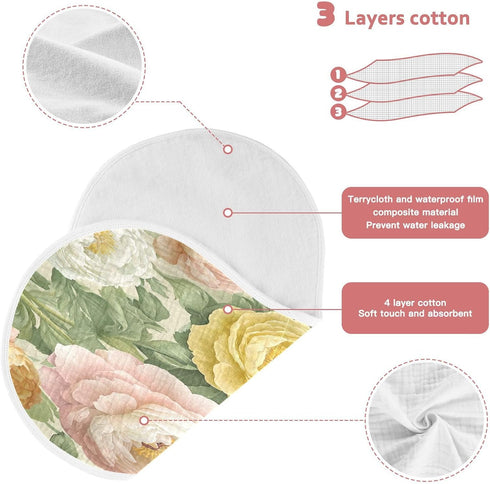 YETTASBIN Peony Flower Muslin Baby Burp Cloth, Super Soft Absorbent Cotton Burp Rag Baby Bibs Feeding Cloth for Newborn