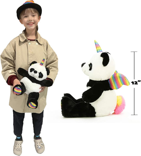 Pandacorn Cute Panda Bear Stuffed Animal - Plush Unicorn Teddy Toy with Rainbow Wings for Kids