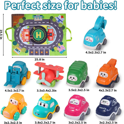 ALASOU 9 PCS Baby Cranes Car Toys with Playmat, 1st Birthday Gifts for 1-2 Year Old Boys