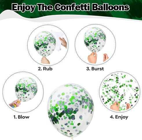 Green Black Balloons, Dark Green Black Silver Confetti Balloons, 35 Pcs 12 Inch for Birthday Party Decorations