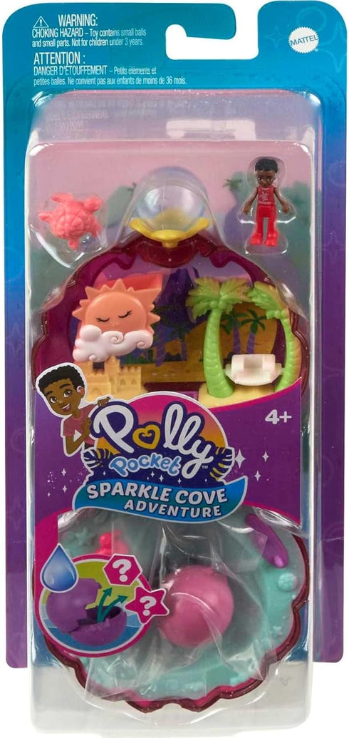 Polly Pocket Sparkle Beach Shell Compact with Micro Doll & Ocean Pet, Dolls & Accessories, Travel Toy with Water Play