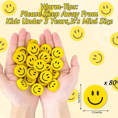 Whaline 80Pcs Smile Mini Bulk Erasers, Welcome Back to School Yellow Round Happy Face Collection for Classroom Rewards