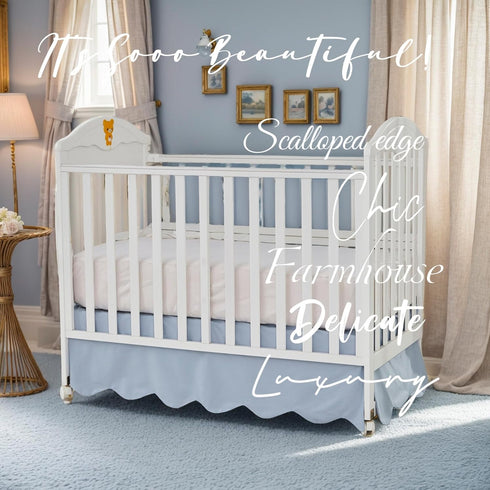 Brandream Scallop Edge Cotton Crib Skirt, Baby Boy Girl Gender Neutral Crib Skirt Toddler Bedskirt Farmhouse Chic