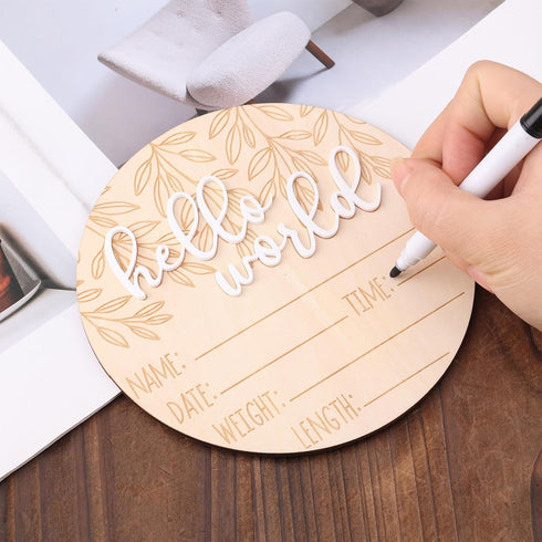 Gosknor Birth Announcement Sign, Wooden Hello World Newborn Sign Baby Announcement Plaque Newborn Baby Name Board