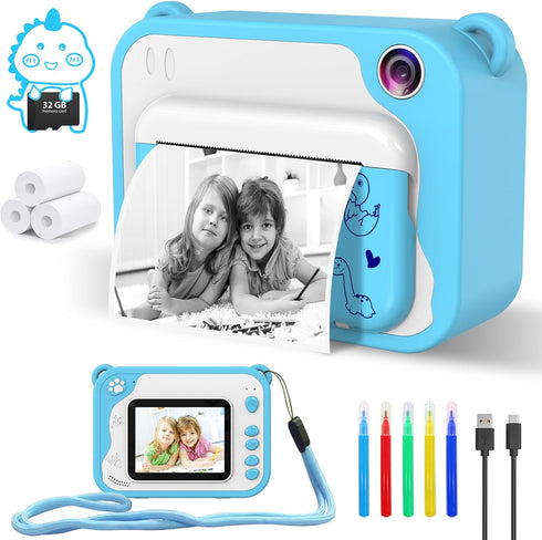 Kids Digital Camera with Instant Print, 1080P Video Camera for Boys Girls, 32GB SD Card, Birthday Gift for Ages 3-12