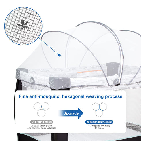 2-Way Beberoad Love Portable Playard Cover Breathable Mosquito Net with Zipper for Travel Cribs & Playpens (White)
