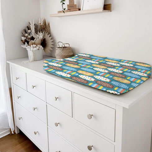 Boho Surfboard Baby Changing Pad Cover Sheets, 32''x16'' Beach Surfing for Baby Boy Girl, Soft Breathable Mats