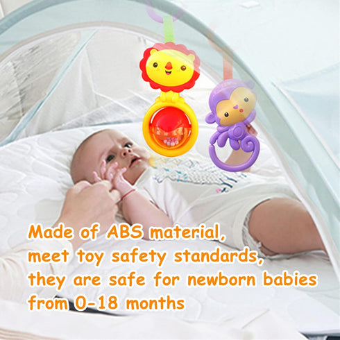 4 Pack Cartoon Animal Hanging Rattle Toys, Baby Bed Crib Car Seat Stroller Toys, Best Birthday Gift for Newborn