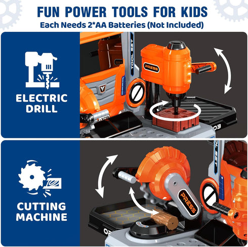 3 4 5 6 7 8, Playset, Set, 3-5 Kids Tool Bench with Electric Drill and Power Miter Saw, Construction Workbench Toys