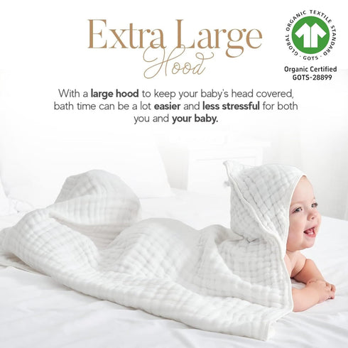 4 Pack, 100% (2) 6-Layer 32x32 (2) Set Muslin Hooded Baby Towel Organic Premium Cotton, Bath Towels & Washcloths, Soft