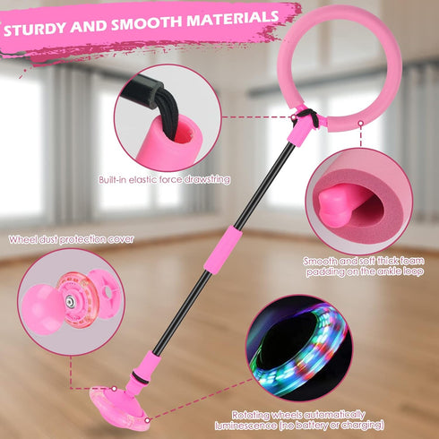 Ankle Skip Ball for Kids, Foldable Skip it with Colorful Flash Wheel, Outside Toys for Girls & Boys Age 5-10 (Pink)
