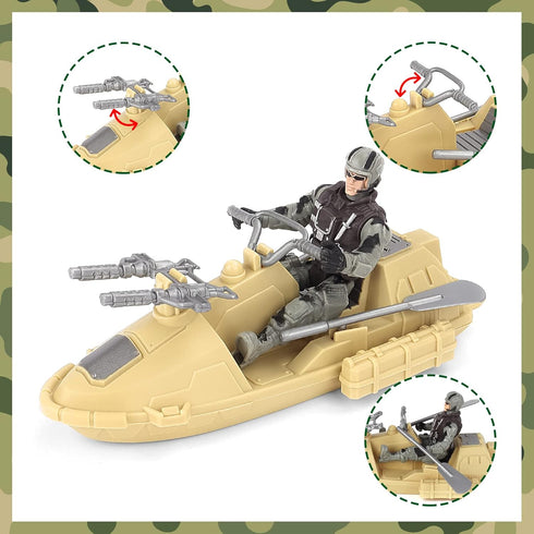 Set 2 3-5+ deAO Military Vehicles - Combat Boat Toy with Army Men Figures, Batter Boat and Other Weapon Gear