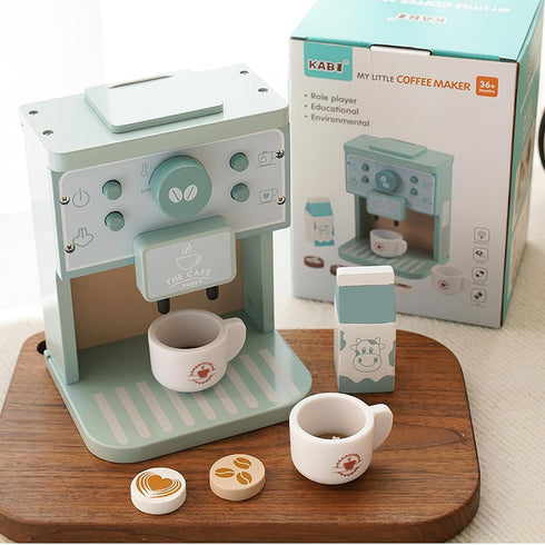 MIKNEKE Set Wooden Coffee Maker Toys Play for Kids, Coffee Machine Toy, Montessori Pretend Play Food Kitchen