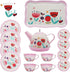 Xlong Pink Tea Set for Little Girls,Flower Design Tea Party Set,Princess Tea Time