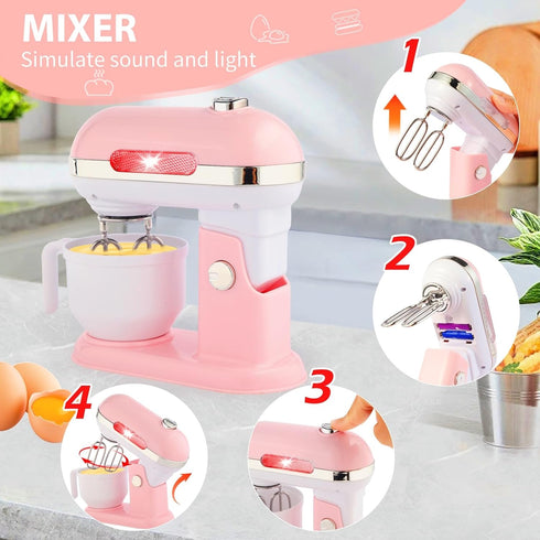 Set 3-5 4-8 6-8 Play Kitchen Accessories, Pretend Play Kitchen Appliances Toy with Coffee Maker Machine, Toaster