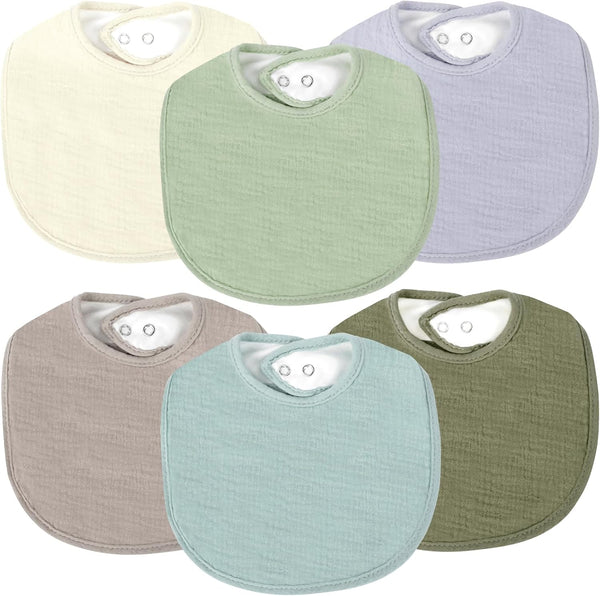 RAINFLOW 6 PCS Muslin Baby Drool Bibs - Adjustable Baby Boy Bib,Drool Bibs
