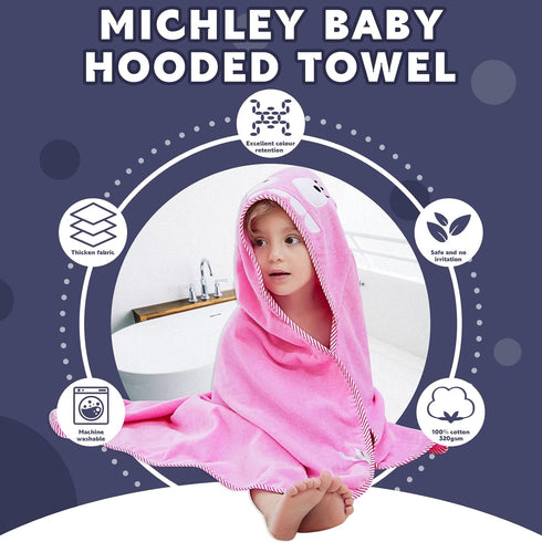 MICHLEY Animal Face Hooded Baby Towel Cotton Bathrobe for Boys and Girls, 0-6 Year, Pink