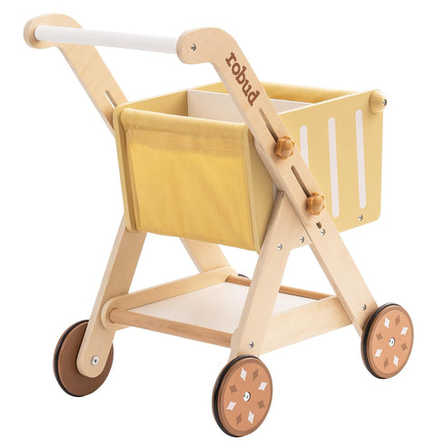 ROBUD Baby Push Walker Doll Stroller, Wooden Shopping Cart for Girls Boys, Adjustable Height Walker for Kids