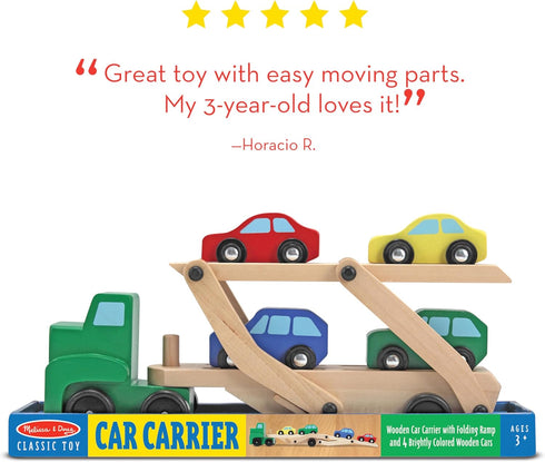 Melissa & Doug Wooden Car Carrier Truck and Cars Toy Set with 1 Truck and 4 Cars for Kids Ages 3+