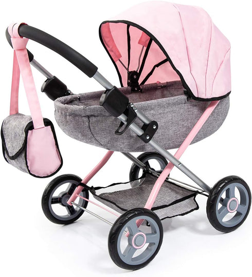 Bayer Dolls 4-in-1 Toy Baby Doll Pram Stroller Cosy Set, Fits Dolls Up to 18" (Pink/Grey)