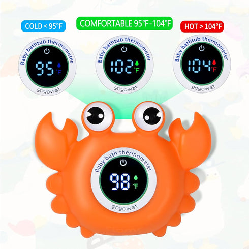 Baby Bath Thermometer,Newborn Swimming Safety Toy Thermometer,Bathtub Water Thermometer,Large Eyed Crab Toy Floating Water Temperature Gauge Baby Temperature Warning,LED Display Warning…