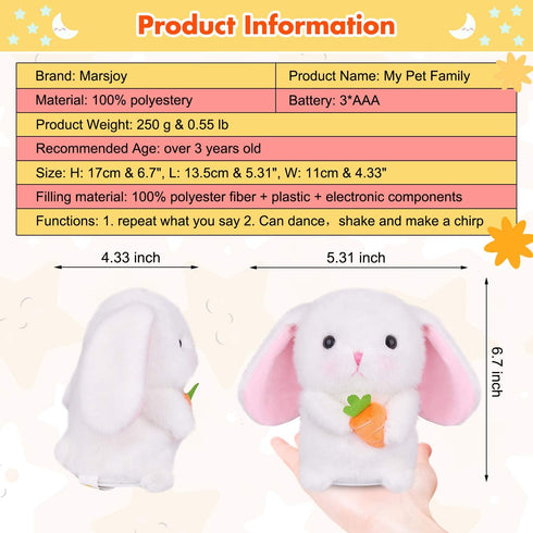 Marsjoy Easter Bunny Talking Robot, 6.3" Interactive Plush Toy, Repeats Words, Dances, and Shakes for Kids