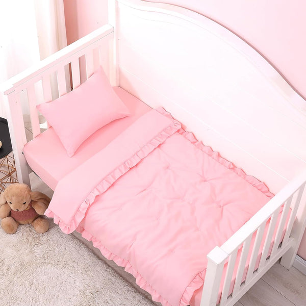JISEN 3 Piece Crib Bedding Set Soft Baby Ruffle Crib Comforter Set