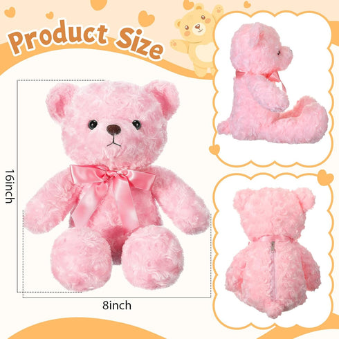 16 Inches Girl's First Bear Plush Stuffed Animal Bear Soft Cute Bear with Bow Plush Toys for Girl Girlfriend Baby Shower Birthday Gifts Valentine's Day Gifts(Pink)