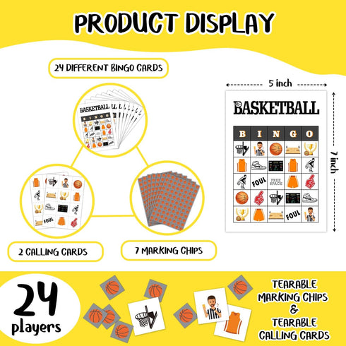 Basketball Bingo Cards, 24 Player Basketball Party Bingo Game for Family Adult, Sport Party Favor, Large Group Party Celebration Activity -09