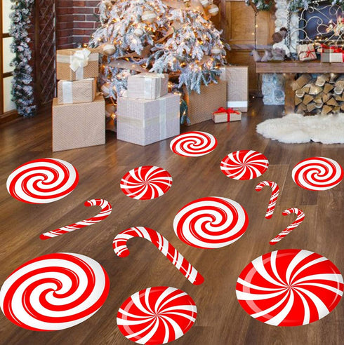 CIOEY Peppermint Floor Decals, 24 Large Stickers for Christmas Candy Land Party Decorations, Red and White