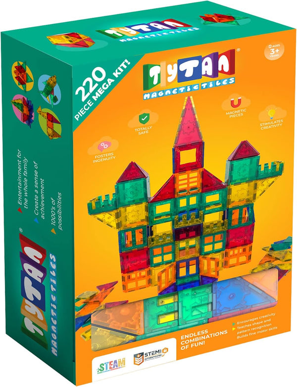 Tytan TILES 220-Piece SUPERSIZED Magnetic Tiles Building Set - 1000s of Creations, Kids’ STEM Toy, Architecture, Ages 3