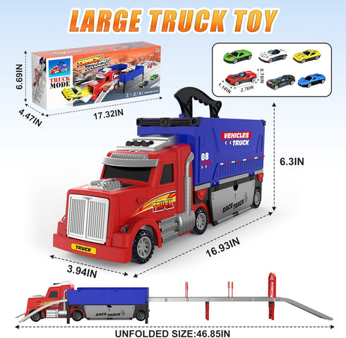 3, 4, 5, 6, 7, 8 6 Carrier Truck Race Track Toys, Truck Toys for Years Old Kids, Foldable Transport Truck Toys Car