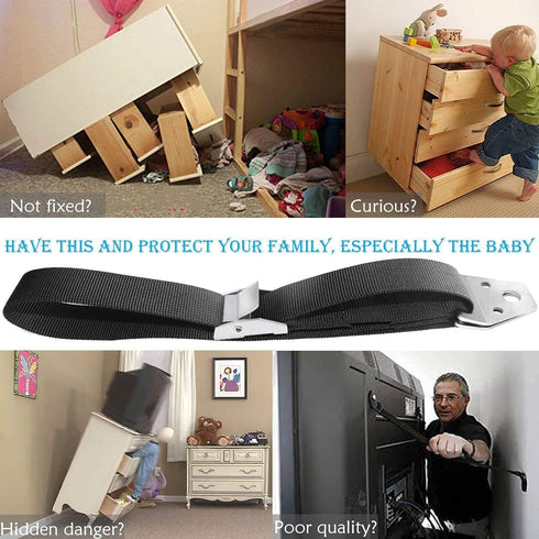 BOOTWO Pack 2 Heavy Duty Metal Anti Tip Straps - Adjustable Safety Furniture Wall Anchors for Baby Proofing Flat Screen