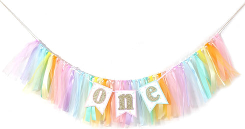 SYESQL 1st Rainbow Birthday High Chair Banner - Girl Highchair Banner, First Tutu Banners, Ice Cream Birthday Party