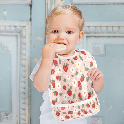 IHCVHQX 1 Pack Baby Feeding Bibs for Boys Girls Strawberries and Daisies Button Newborn Infant Bibs Teething Bib