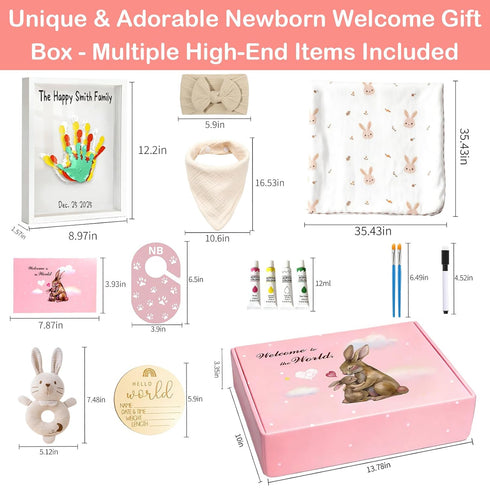 Set New Mom Gifts for Women, Pregnancy Gifts for New Parents,Gift with Swaddle Blanket & Easter Bunny Rattle, Baby