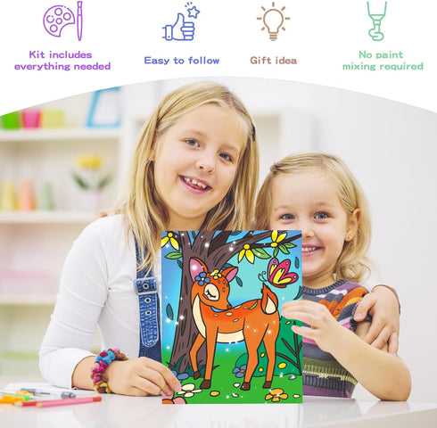 3 Pack Paint by Numbers for Kids Ages 8-12, 10*8" Color by Number Framed Canvas with 17 Acrylic Paint Pots and 6