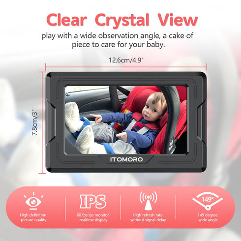 1080P 2 4.3'' Itomoro Baby Car Camera HD Dual-Channel Display Car Baby Camera with IR Night Vision Camera, Easily