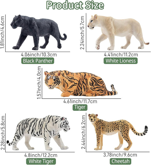 12PCS Set Toymany Big Cat Wild Animal Figurines, Realistic Safari Animals Includes