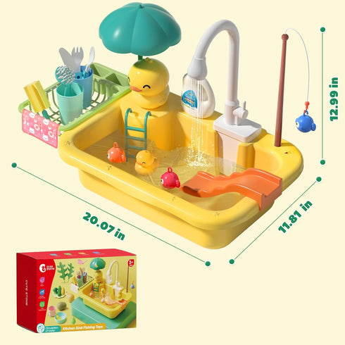 CUTE STONE Play Sink with Running Water - Kitchen Sink Toys with Play Food and Utensils for Children Role Play
