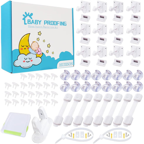 HUIESON 66 Pack Baby Proofing Kit | 12 Hidden Cabinet Drawer Locks, 8