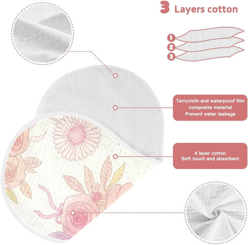 decor gift 4 Pack 22x11in Cotton Burp Cloths Large Easy Care Pink and White French Floral Feed Cloth for Unisex Babies