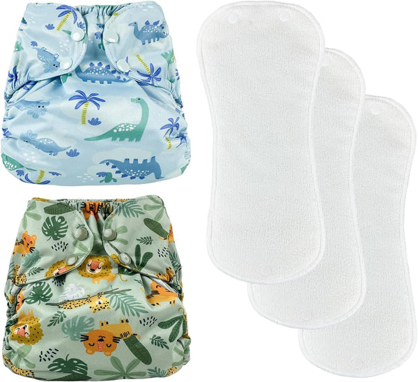 BISENKID 2 Pack Waterproof Cloth Diaper Cover Reusable Plastic Diaper Cover - Adjustable