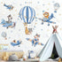 decalmile Blue Hot Air Balloon Animals Wall Decals Airplane Animals Giraffe Lion Fox Wall Stickers Baby Nursery Kids