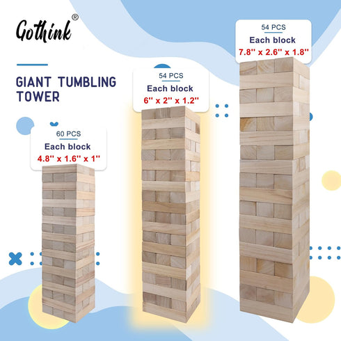GOTHINK Giant Tumble Tower Game, Large 54pcs Wooden Blocks for Outside Yard Games, Timber Stacking Game Night Toy Gift