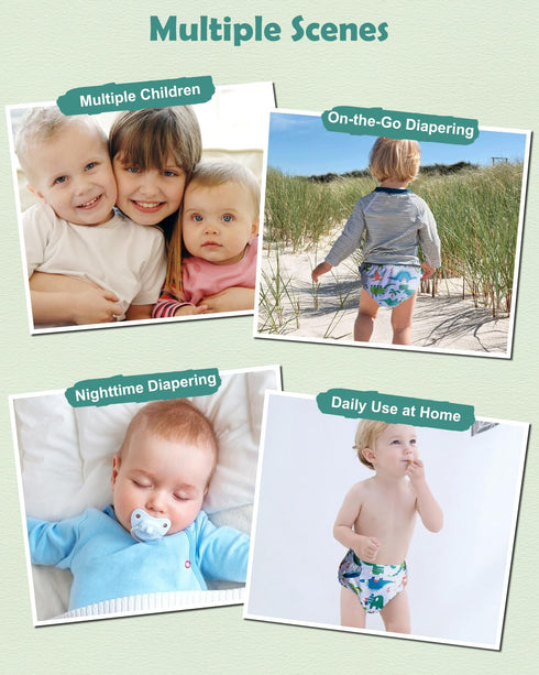 Pack 13, 6pcs Diapers+6pcs babygoal Dinosaur Cloth Diapers of Baby Reusable Washable Pocket Nappy, Rayon from Bamboo