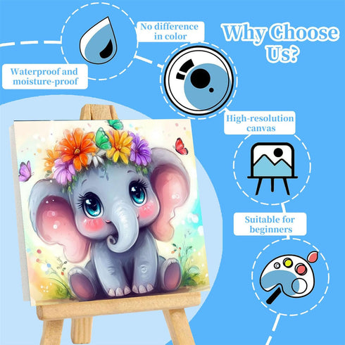 8-12 Decor(8x8 inch) Arttoplus Elephant Paint by Numbers Kit for Kids with Frame,Cute Kids Paint by Numbers Ages