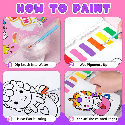 Sets 2 3-5 4-8, Fenmay Paint with Water Coloring Books for Kids, Mess Free Watercolor Paint with Premium Brushes, Arts